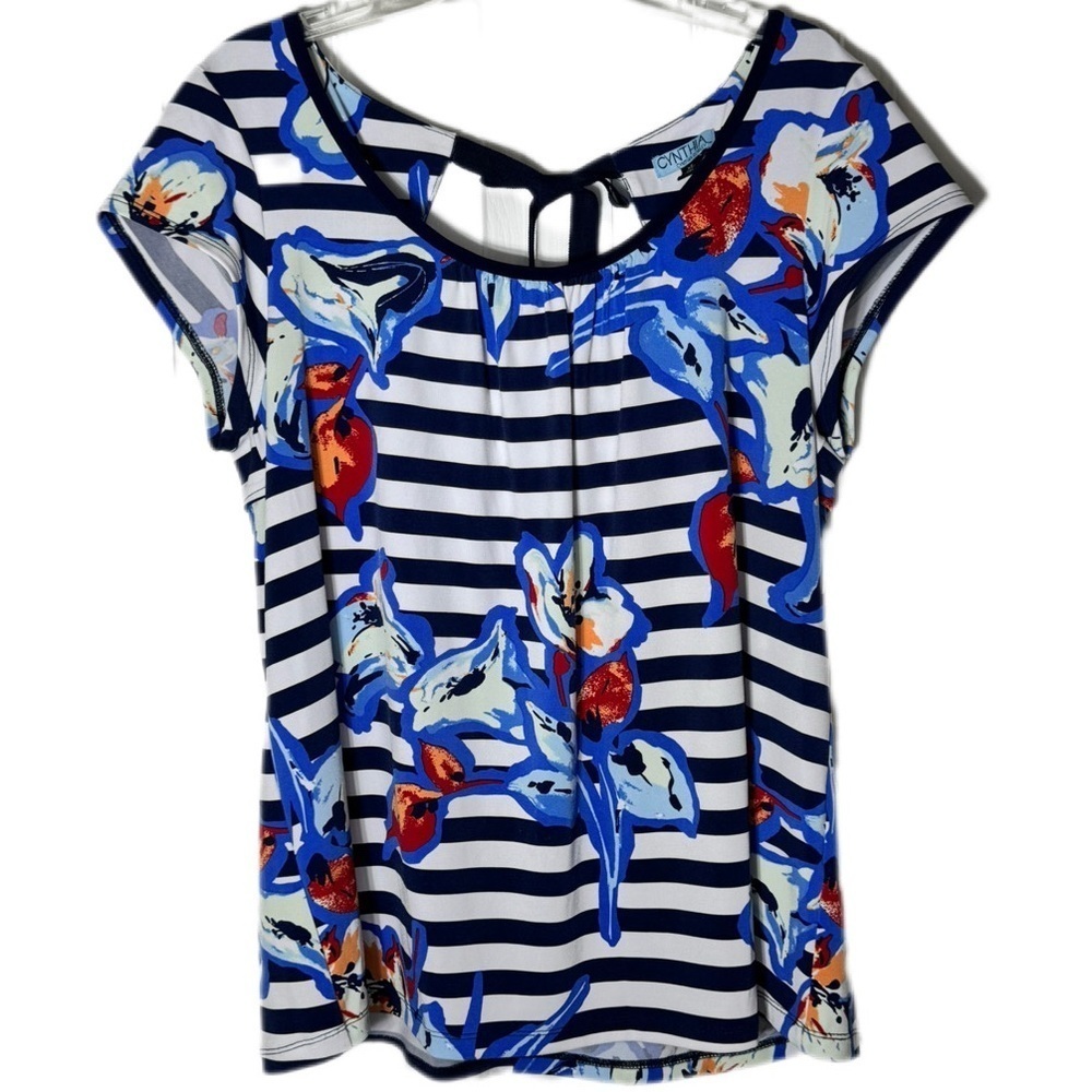 Cynthia Rowley Blue and White Tie Back Blouse